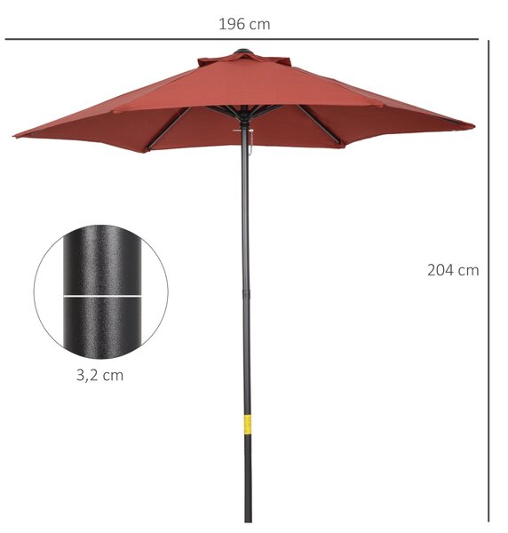 Outsunny Slunečník Ø196 cm, hexagonální balkónový slunečník, odolný vůči větru, stabilní tržní slunečník, kličkový slunečník, ochrana proti slunci pro