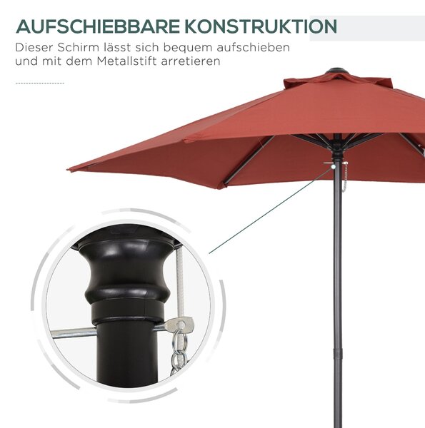 Outsunny Slunečník Ø196 cm, hexagonální balkónový slunečník, odolný vůči větru, stabilní tržní slunečník, kličkový slunečník, ochrana proti slunci pro