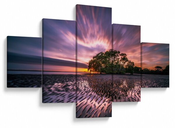 Obraz pláže při západu slunce (125x70 cm)