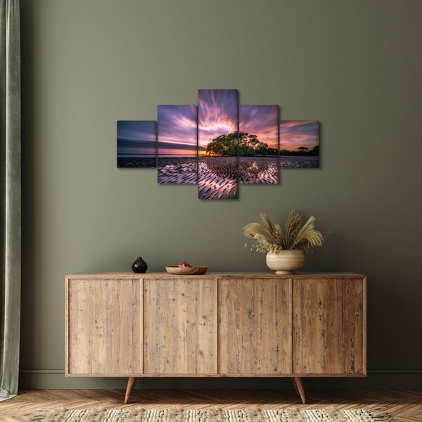 Obraz pláže při západu slunce (125x70 cm)