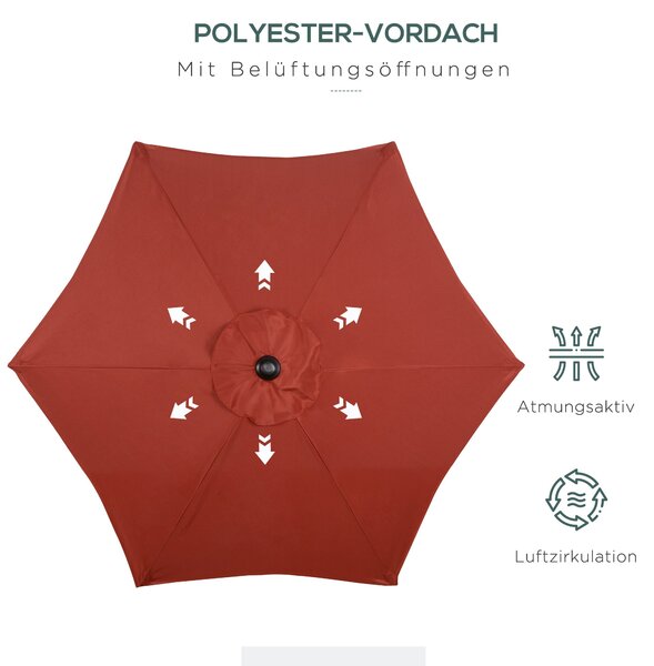Outsunny Slunečník Ø196 cm, hexagonální balkónový slunečník, odolný vůči větru, stabilní tržní slunečník, kličkový slunečník, ochrana proti slunci pro