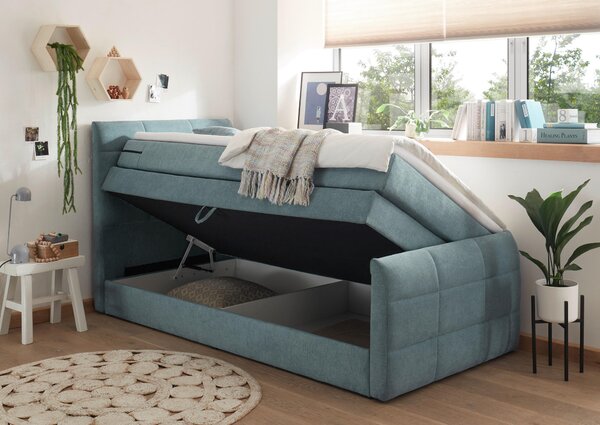POSTEL BOXSPRING, 100/200 cm, modrá MID.YOU - Jednolůžkové postele, Online Only