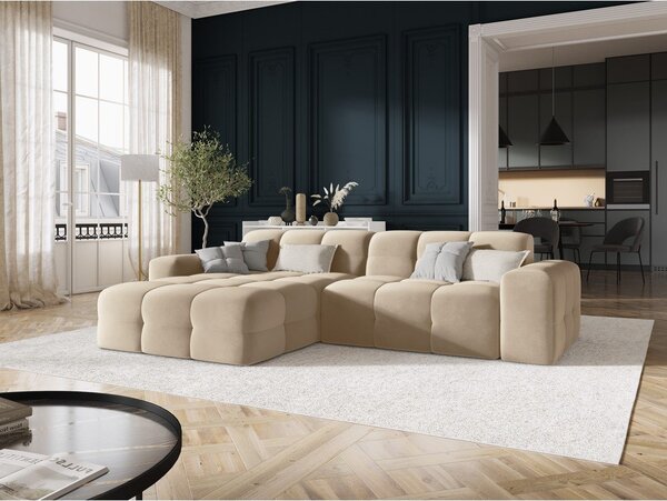 Béžová sametová rohová pohovka (levý roh) Kendal – Micadoni Home