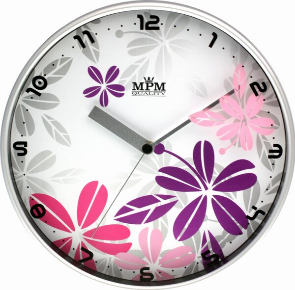 MPM Stříbrné kulaté nástěnné hodiny MPM E01.3087 (MPM Stříbrné kulaté nástěnné hodiny MPM E01.3087 )