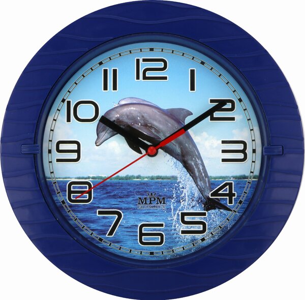 MPM Modré dětské kulaté hodiny s delfínem MPM E01.3687