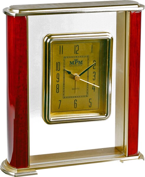 MPM Luxusní stolní hodiny s prvky kovu, dřeva a plastu MPM E03.2837.55.A