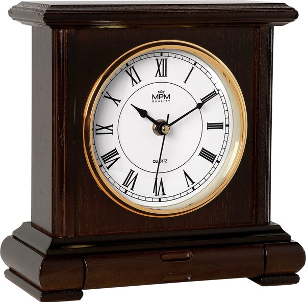 MPM Stolní hnědé dřevěné hodiny MPM E03.3888.54.I