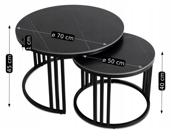Set 2 konferenčních stolků Jugada (mramor černý + černá). 1119273