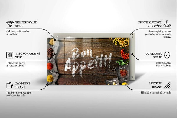 Krájecí prkénko skleněné Nápisové tabule bon appetit