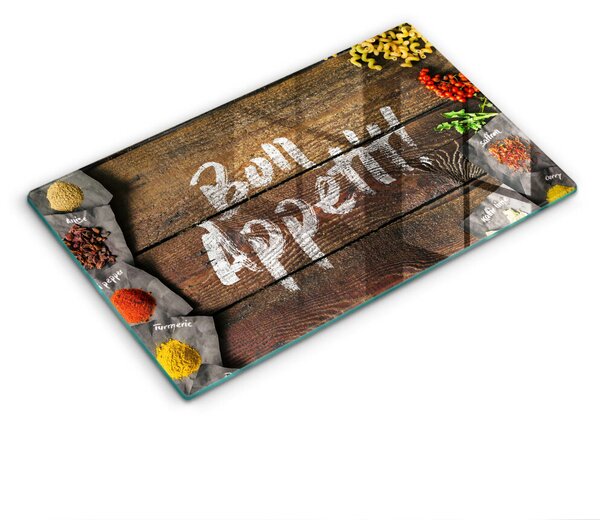 Krájecí prkénko skleněné Nápisové tabule bon appetit