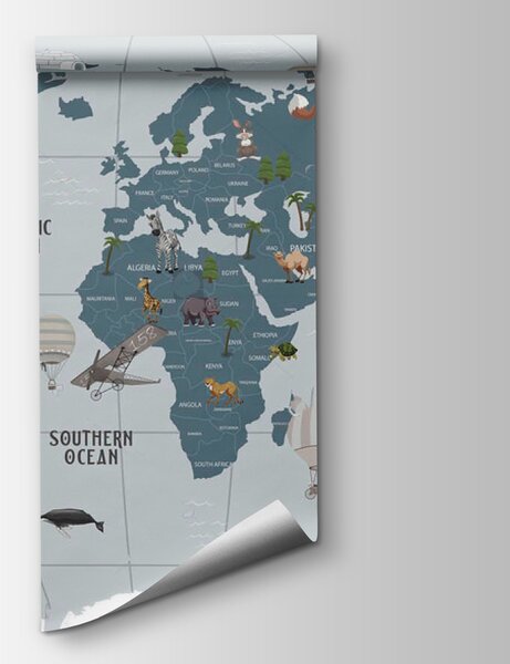 Fototapeta Mapa světa se zvířaty, Dětské fototapety, Populární fototapety, u72588 - Tapeko.co.cz