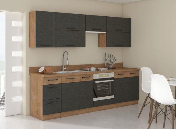 KONDELA Dřezová skříňka, šedá matná / dub lancelot, VEGA 80 ZL 2F BB