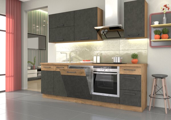 KONDELA Dřezová skříňka, šedá matná / dub lancelot, VEGA 80 ZL 2F BB