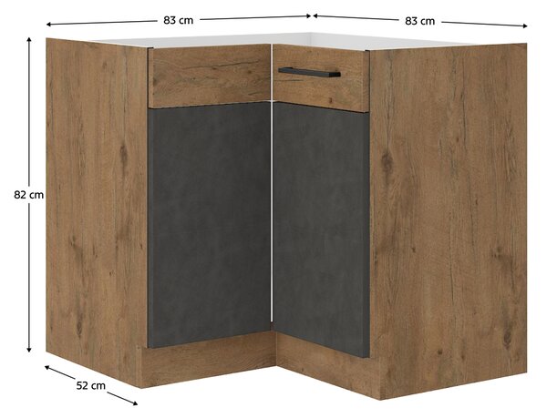 KONDELA Spodní rohová skříňka, šedá matná / dub lancelot, VEGA 90x90 DN 1F BB