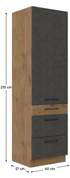 KONDELA Vysoká skříňka, dub lancelot / šedá matná, VEGA 60 DKS-210 3S 1F