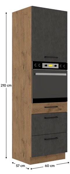 KONDELA Vysoká skříňka, dub lancelot / šedá matná, VEGA 60 DPS-210 3S 1F