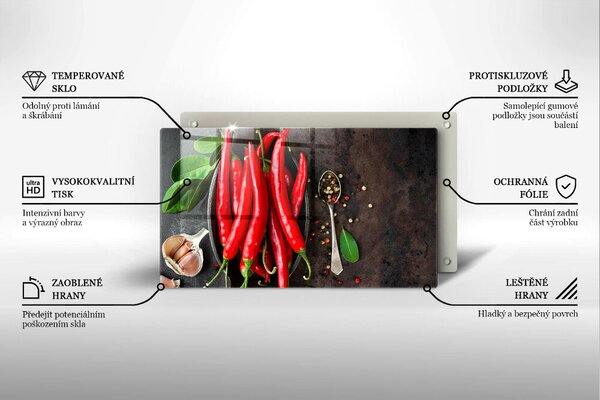 Krájecí prkénko skleněné Červené chilli papričky