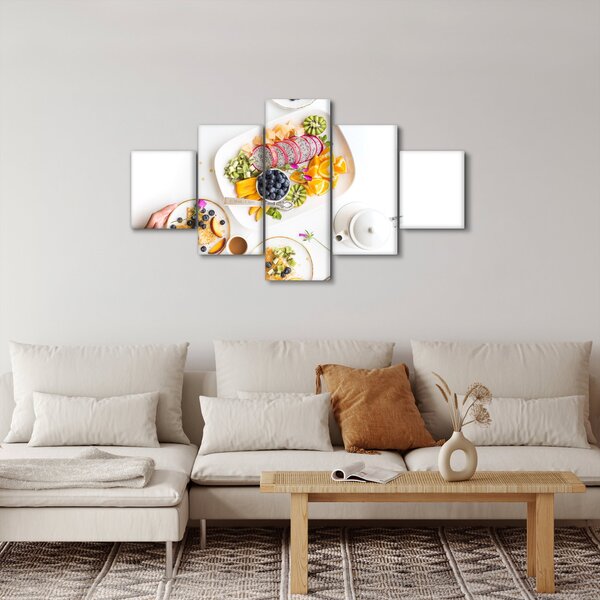 Obraz talířů s ovocem na stole (125x70 cm)
