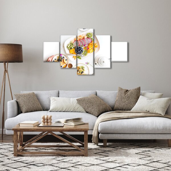 Obraz talířů s ovocem na stole (125x70 cm)