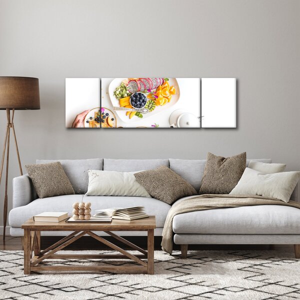 Obraz talířů s ovocem na stole (170x50 cm)