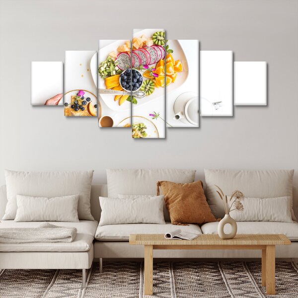 Obraz talířů s ovocem na stole (210x100 cm)