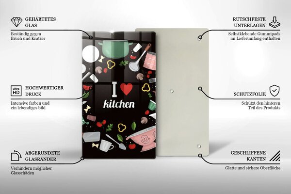 Skleněná krájecí deska I love kitchen