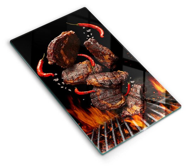 Skleněné krájecí prkénko Maso na grilu
