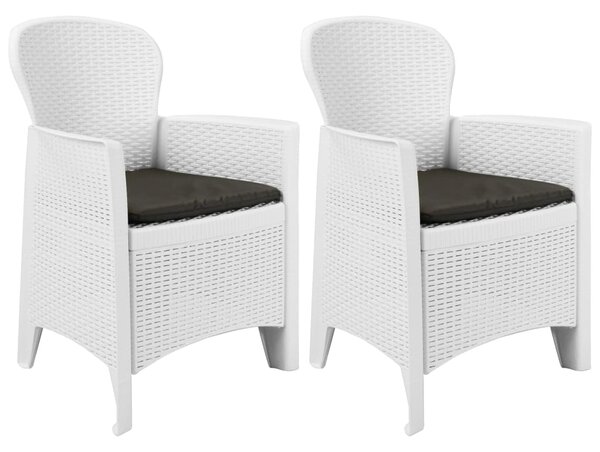 Zahradní židle 2 ks + podušky bílé plastové ratanový vzhled