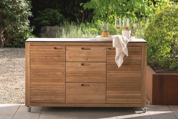 Stern Venkovní skříň - příborník s kolečky Elma, Stern, 150x58x88 cm, rám teak, deska HPL, quartz