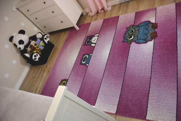 Dětský koberec Kids Sovy růžový C412