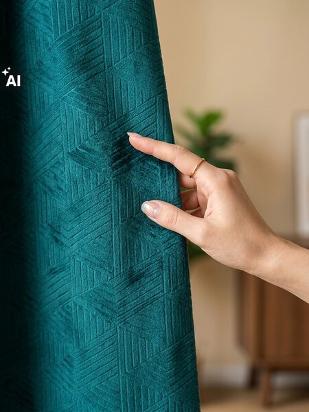 Sinsay - Závěs na řasicí pásce s geometrickým vzorem a sametovým lemováním - tmavě zelená