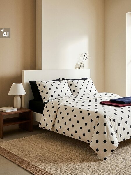 Sinsay - Bavlněná sada povlečení s puntíky - krémová