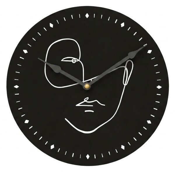 Nástěnné hodiny LINE FACE 29 cm, černé