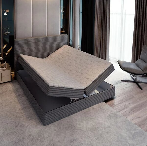 Čalouněná postel boxspring ISPIRA 140x200 cm šedá Matrace: Matrace Bonell pružinová