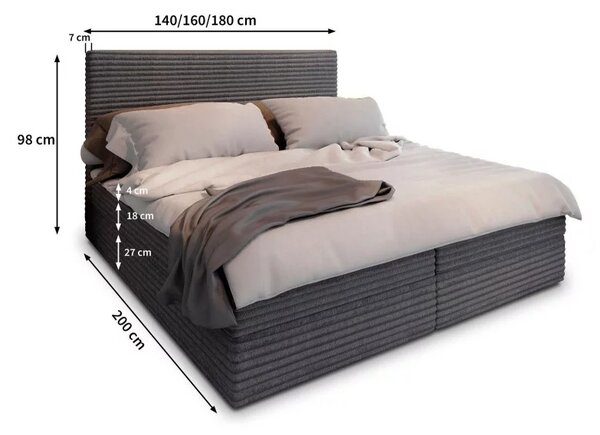 Čalouněná postel boxspring ISPIRA 140x200 cm šedá Matrace: Matrace Bonell pružinová