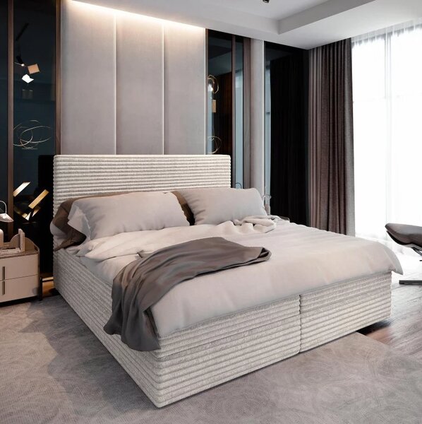 Čalouněná postel boxspring ISPIRA 140x200 cm krémová Matrace: Matrace Bonell pružinová