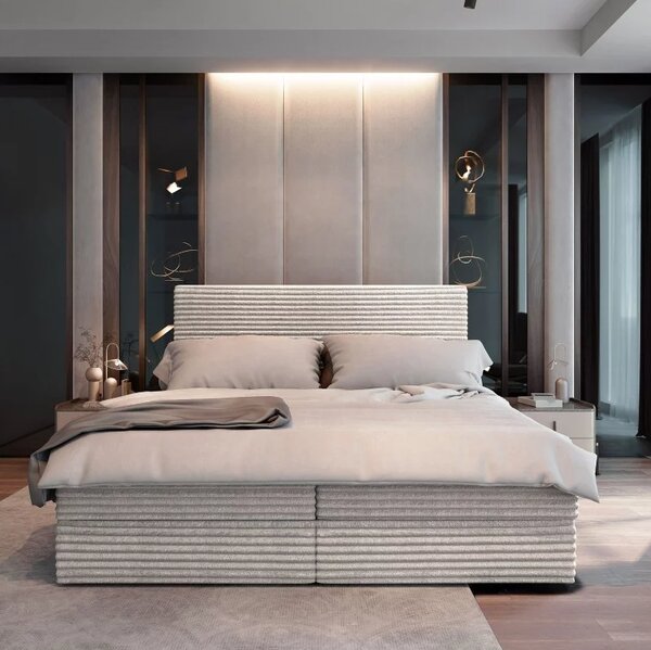Čalouněná postel boxspring ISPIRA 140x200 cm krémová Matrace: Matrace Bonell pružinová