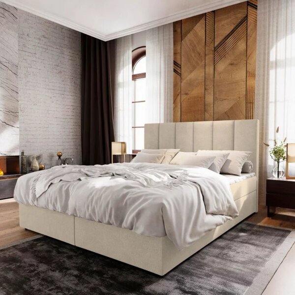 Čalouněná postel boxspring MERALIS 140x200 cm béžová Matrace: Matrace Bonell pružinová