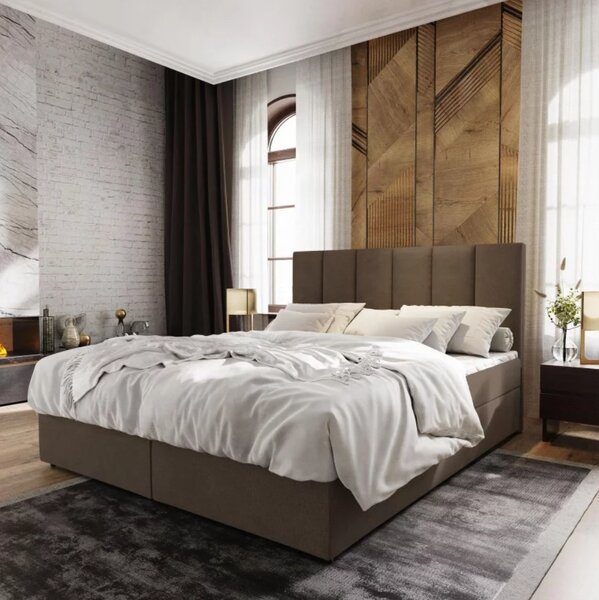Čalouněná postel boxspring MERALIS 160x200 cm hnědá Matrace: Matrace Bonell pružinová