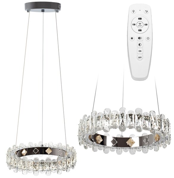 Toolight Toolight, LED závěsné svítidlo s křišťály APP1041-CP + dálkové ovládání, chromová, OSW-09472