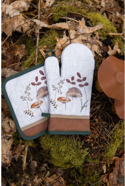 Bavlněná chňapka / podložka pod hrnec s podzimním motivem přírody a houbiček Little Fall Jewels – 20x20 cm