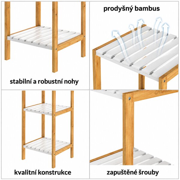Bambusový regál 3 police, 80 x 33 x 34 cm, bílý 107919