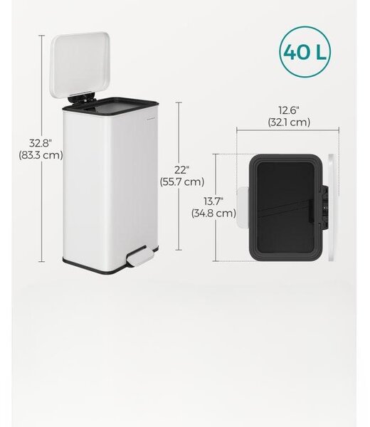 SONGMICS Odpadkový koš 40 l bílý