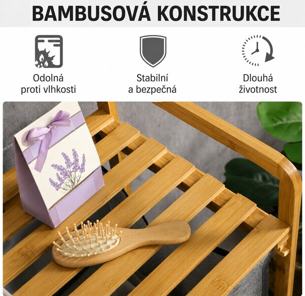 Koš na prádlo dvojitý, bambus a polyester, 63,5 x 33 x 73 cm 850-254V00CG