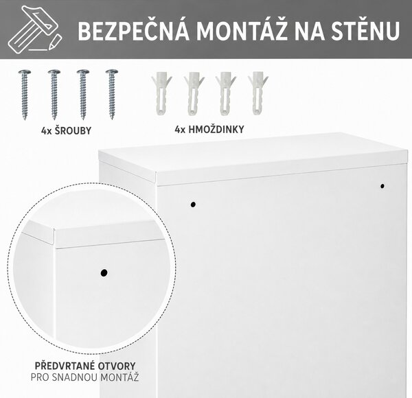 Lékárnička uzamykatelná se 3 přihrádkami, ocelová bílá, 40 x 18 x 60 cm 834-295