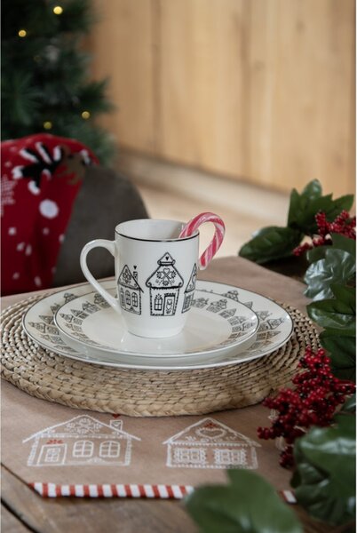 Hnědá bavlněná utěrka s motivem perníkových domečků Gingerbread Bliss II – 50x70 cm