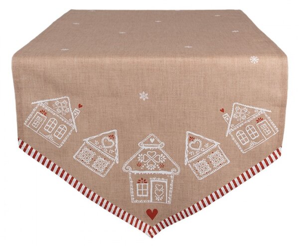 Hnědý bavlněný běhoun s motivem perníkových domečků Gingerbread Bliss – 50x160 cm