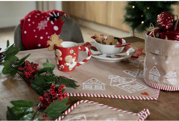 Hnědá bavlněná utěrka s motivem perníkových domečků Gingerbread Bliss II – 50x70 cm