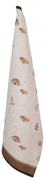 Hnědá bavlněná utěrka s podzimním motivem přírody a houbiček Little Fall Jewels I – 50x70 cm