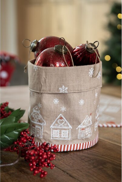 Hnědá bavlněná utěrka s motivem perníkových domečků Gingerbread Bliss II – 50x70 cm